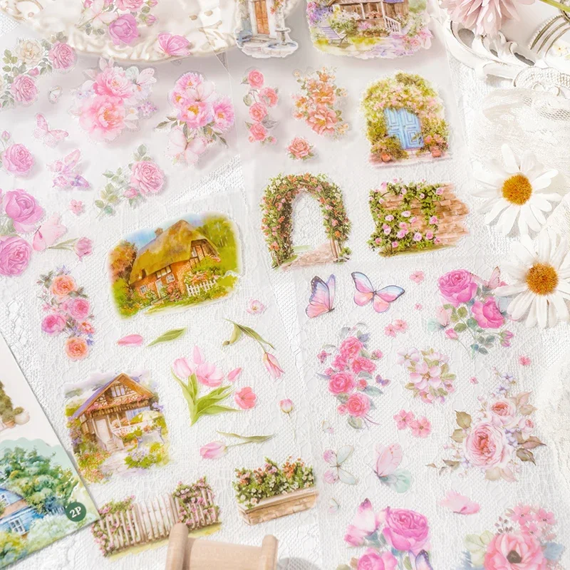 2 Sheets Sticker Natural Mystery Series Plant Material Flower Collage Landscape Transfer Printing Sticker 6 Models