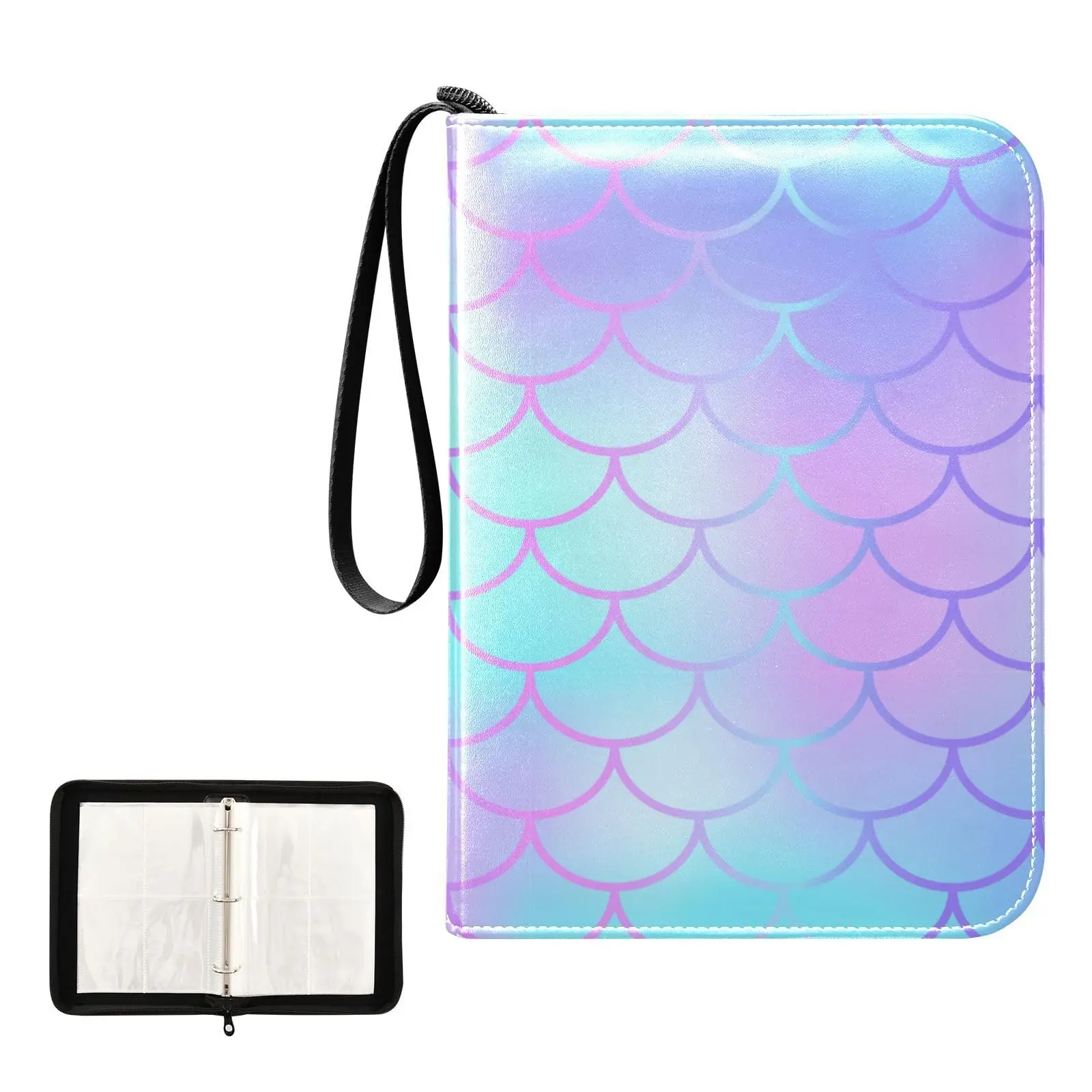 Ocean Wave Mermaid 4 Pocket Cards Binder, 400 Double Sided Pocket Album for Sport Game Cards, Unique Card Collection Storage