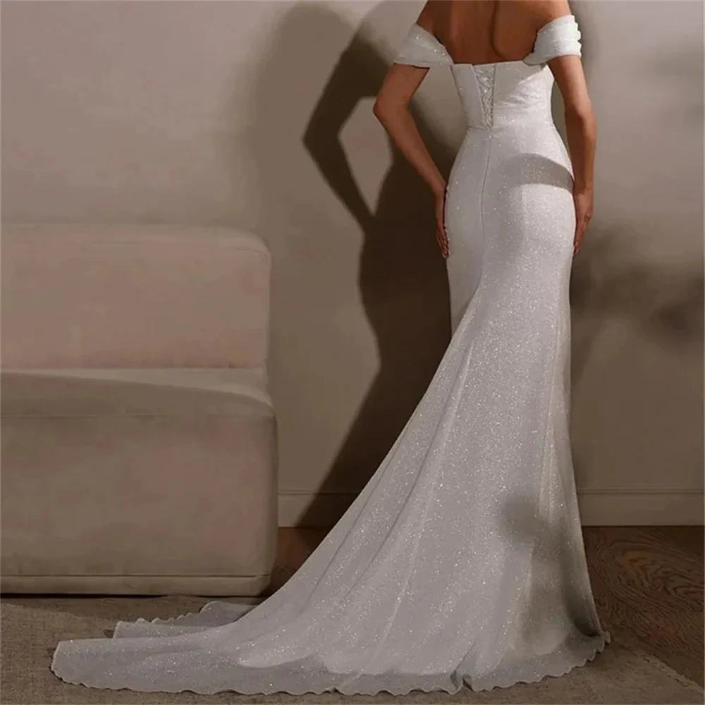 Wedding Dresses Shining Off the Shoulder Celebrity Dress Lace Up Back Women's Evening Dress 프롬 드레스 Side Split Formal Gown