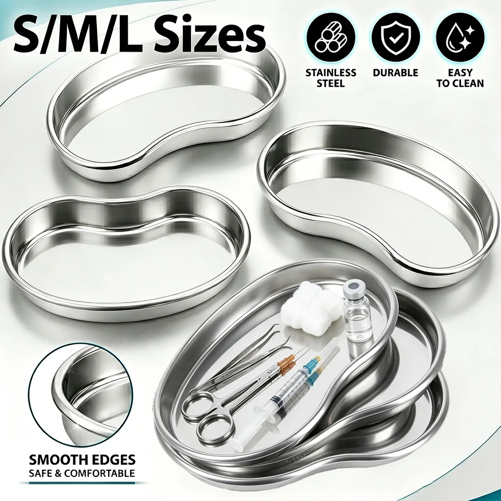 Stainless Steel Kidney Shaped Tray S/M/L Kidney Tray Reusable Tool Organizer Metal Container for Tattoo PMU Dental Lab Accessory