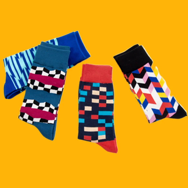 2/5 Pairs New Autumn And Winter Socks Cotton Geometric Pattern Socks Casual Fashion Mid-tube Trendy Socks