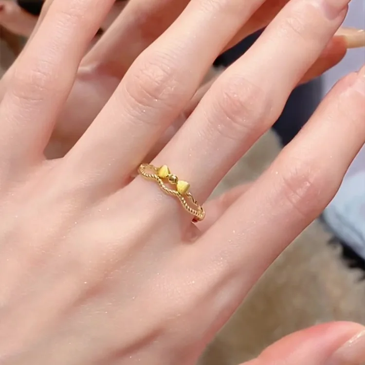 9999 gold - The Missing Princess Butterfly Knot Ring - Women's Fashion-Inspired Trendy Ring Set DoubleDangling Sweet Butterfly