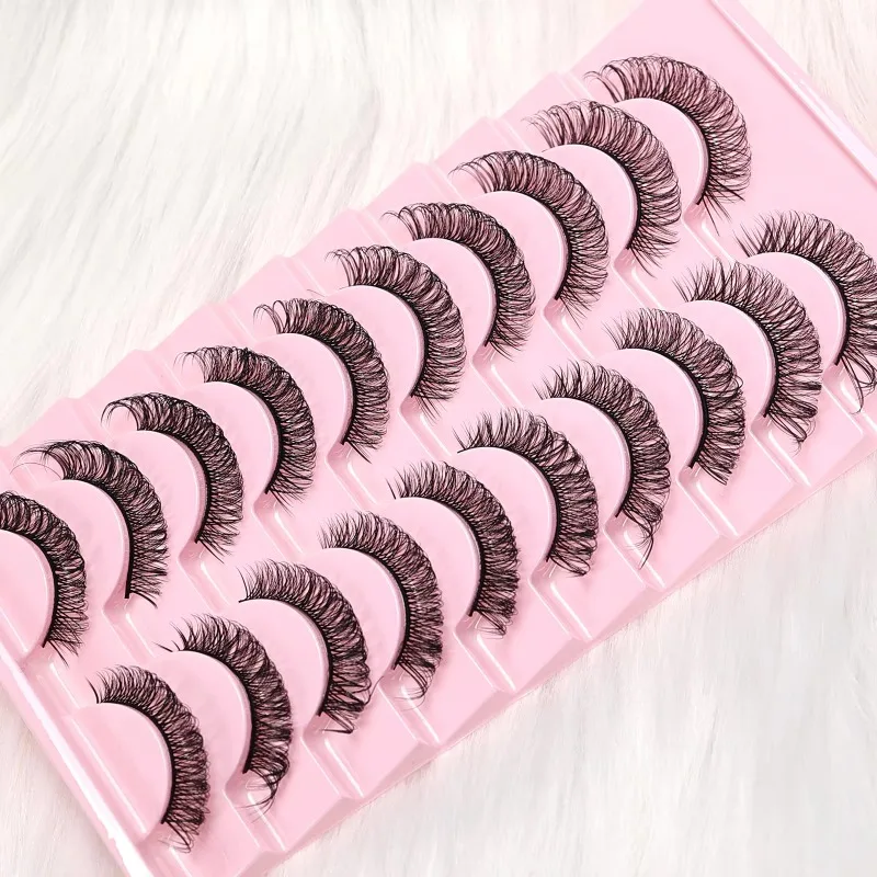 10 Pairs Soft Faux Mink D Curl Fake Lashes Long Lasting Reusable Easy to Apply for Party/Daily Makeup