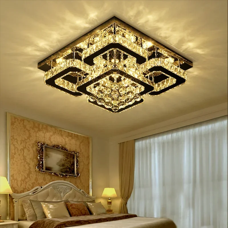 2026 Modern Fancy Crystal LED Flush Mount Ceiling Light Fixture Stepless Dimming For Office Living Room Luces Living Room Decora