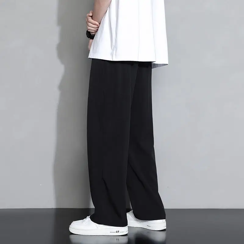 2023 Men's Clothing Sports Solid Color Office Elastic Waist Loose Man Straight Fashion Casual Thin Spring Summer Pockets Pants