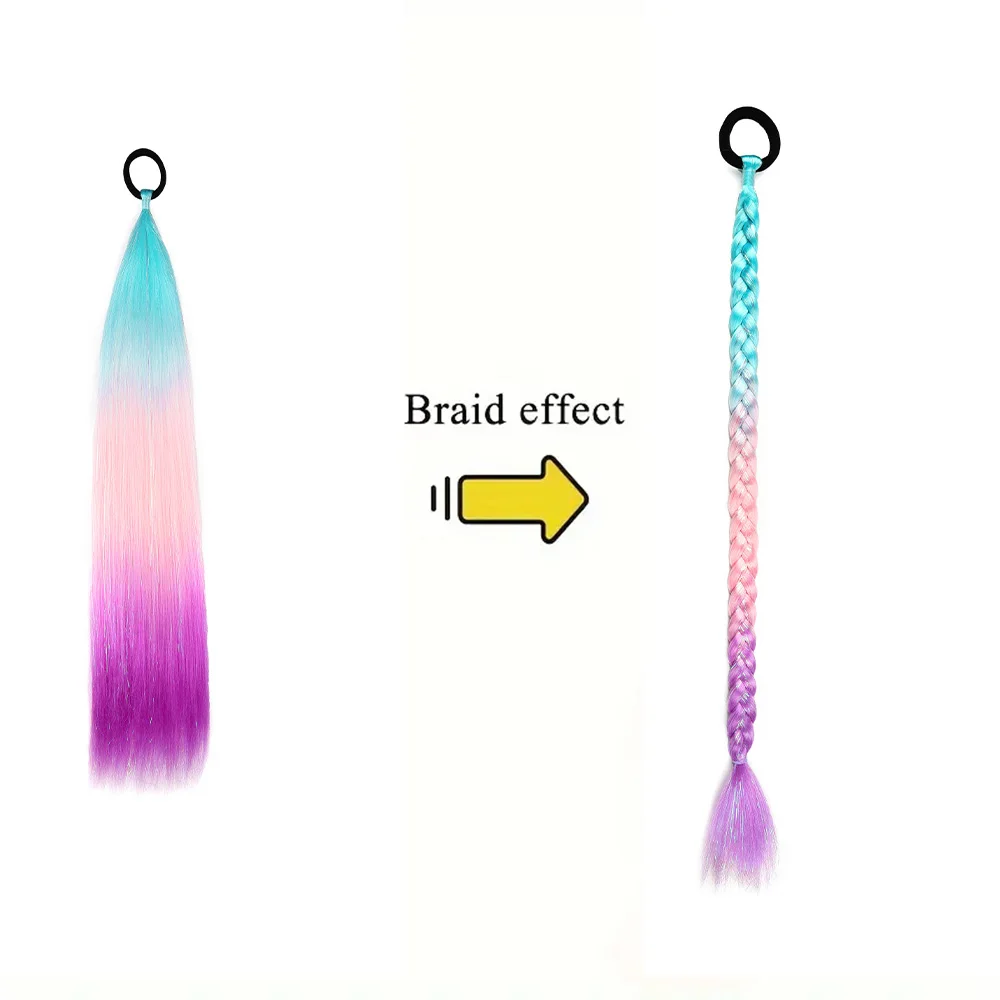 24 Inches Synthetic Straight Wrap Around Hair Extensions Box DIY Ponytail With Hair Tinsel Braids Hair Extensions Braids Ponytai