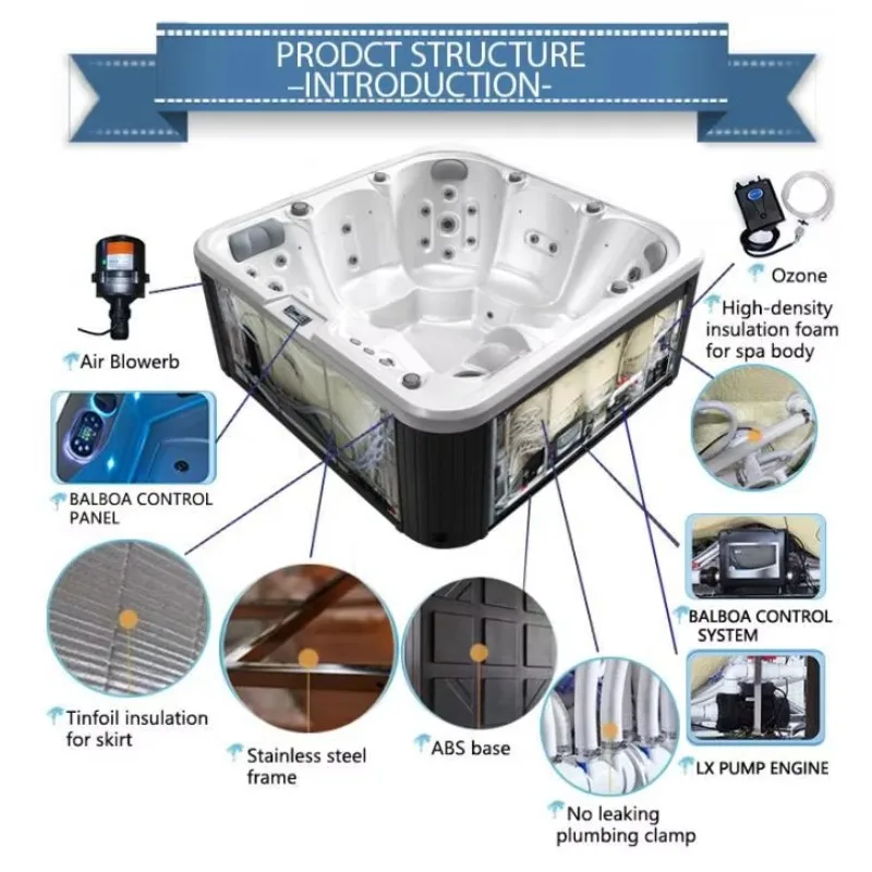 Freestanding Design Whirlpool Jacuzzi Massage Bathtub Hot Tub Spa Hydrotherapy Acrylic 5 Person Outdoor Waterfall Jets