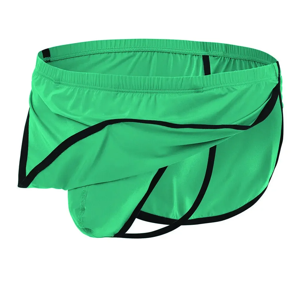Jinshi Men's Boxers G-String Backed Pouch Thongs with Skirting Sexy Sleep Shorts Silky Pajama Underwear Split Side