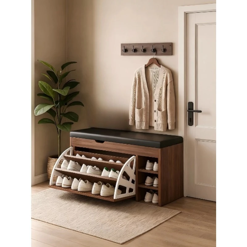 3‑Tier Shoe Cabinet With Bench Seat Foldable Shoe Rack Organizer for Entryway Hallway Small Space