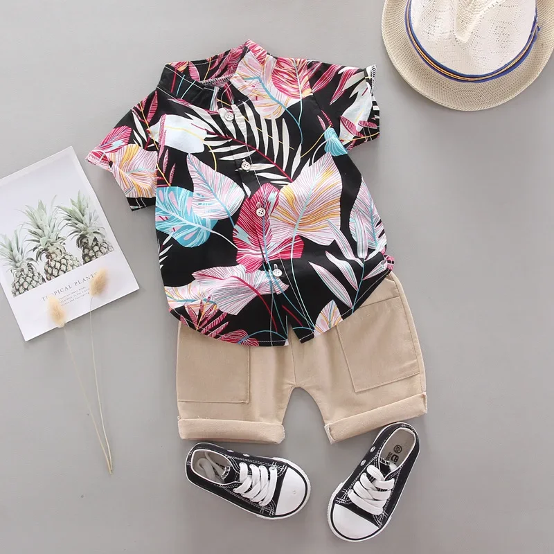 Summer Boys Short Sleeve Set Children Printed Casual Shirt T-shirt+Shorts 2 Piece Clothing 1-4 Years Baby