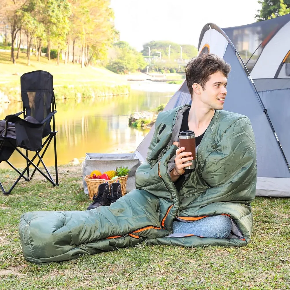 كيس نوم المومياء باللون الأخضر الزيتوني للطقس البارد، 20 ° تصنيف F، 82 × 33