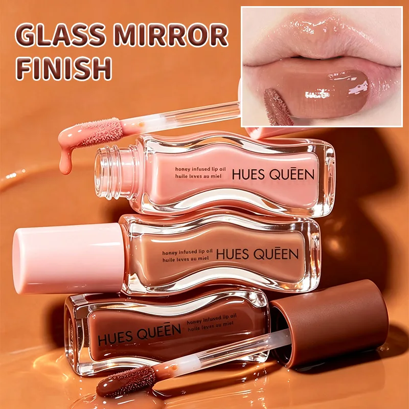 Conjunto de 3 peças de Gloss Labial com Óleo de Mel, Trio Hidratante para Cuidados Labiais, Efeito Preenchedor de Longa Duração