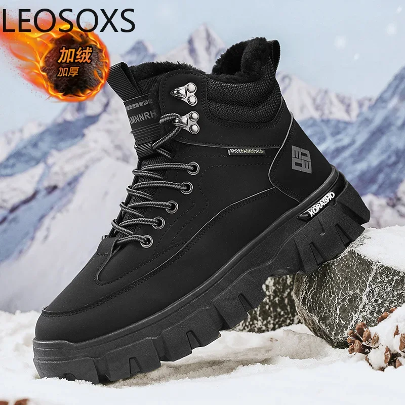 Motorcyclist Boots Men's Boot Lace-up  Explosive Style Water Proof Round Toe LEOSOXS Anti-slip Wear-resistant  Winter Shoes New