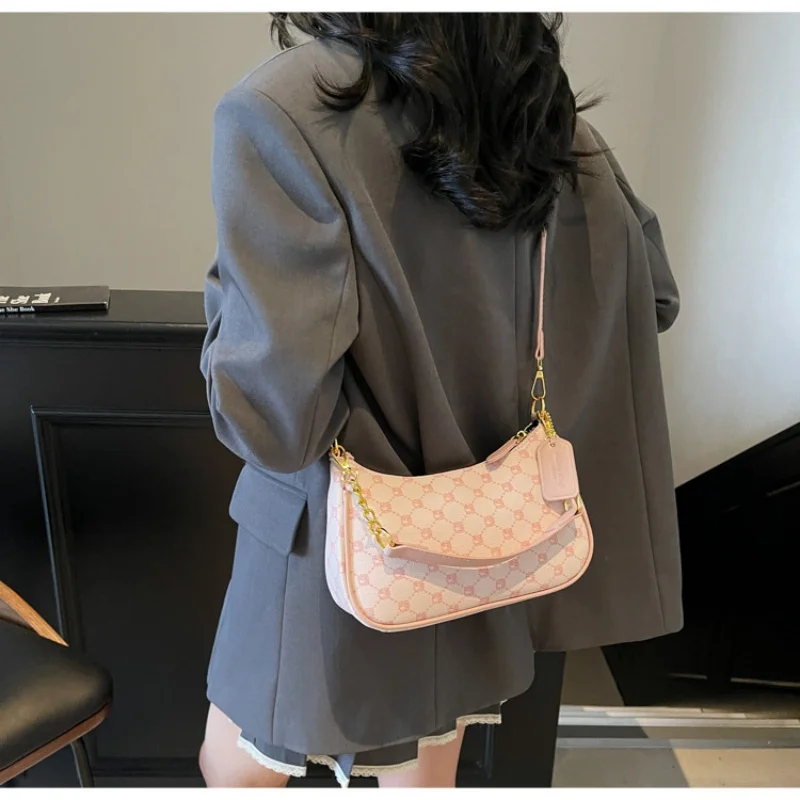 Borsa da pendolarismo coreana per donna Borsa a tracolla vintage, chiusura con cerniera, borse sotto le ascelle a spalla singola stampate alla moda