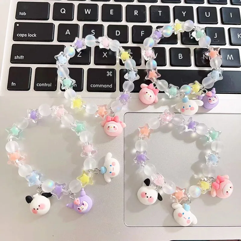 

Sanrio Kawaii Cinnamoroll Bead Bracelet Anime Kuromi Mymelody Pochacco Cartoon Manual Bestie Student Children Birthday Gift girl