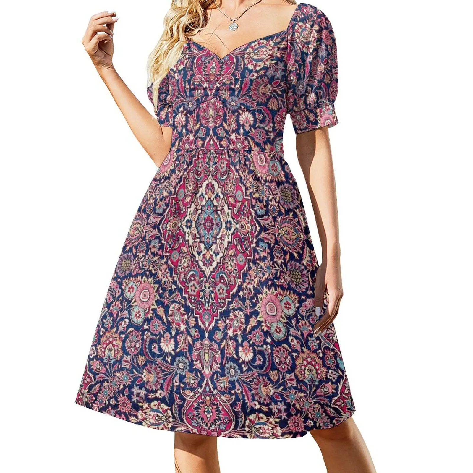 

Kashan Central Persian Rug Print Short Sleeved Dress summer dress woman 2025 Dress