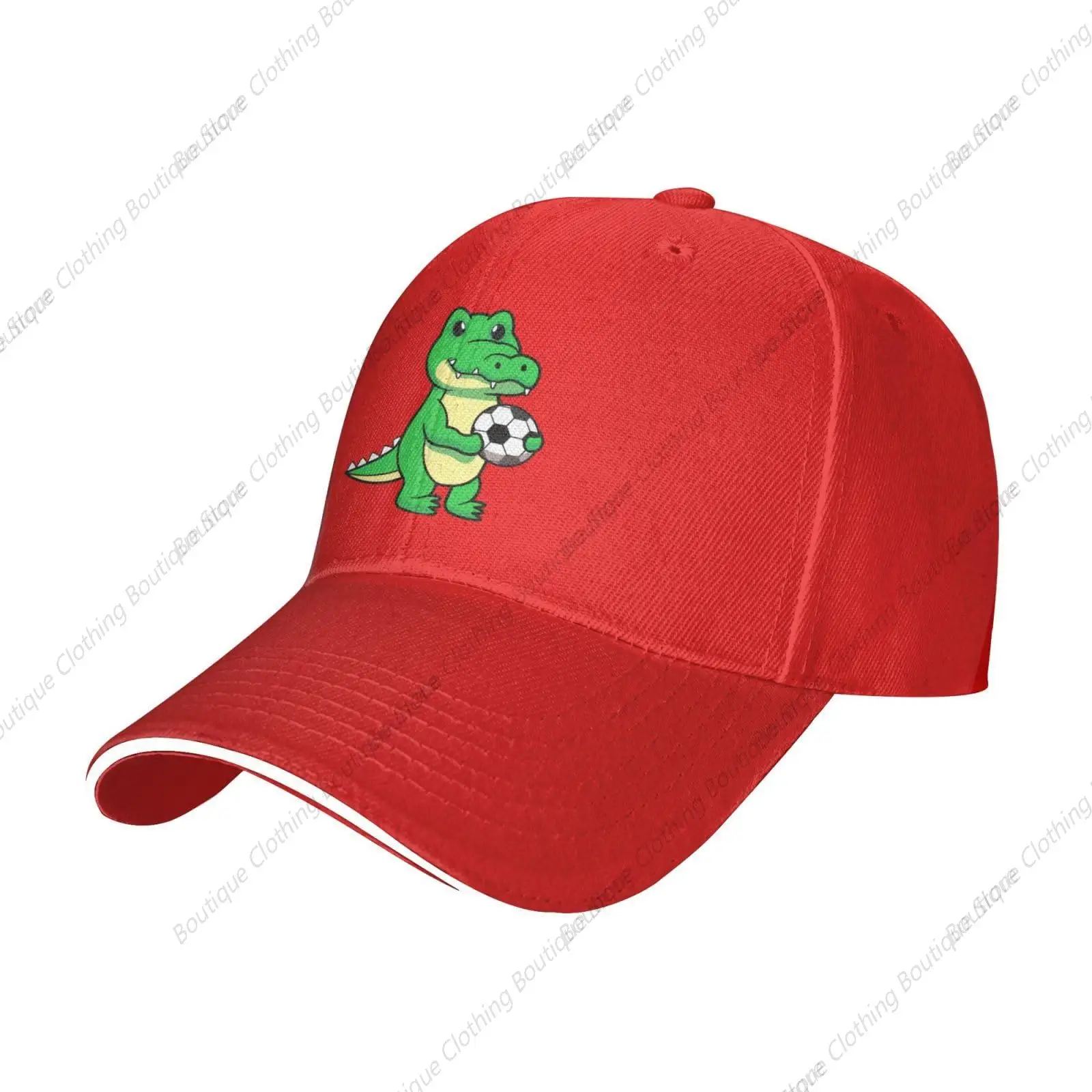 Cute Crocodile Holding a Soccer Baseball Cap Women Men Hats Adjustable Truckers Sun Hat Golf Caps Red