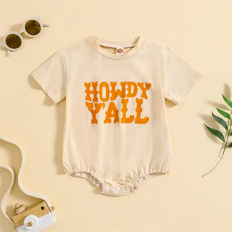 

2023-06-20 Lioraitiin 0-18M Baby Girls Boys Bodysuit Halloween Clothes Letter Print Crew Neck Short Sleeve Infant Jumpsuits