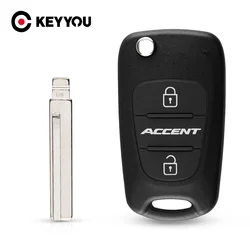 KEYYOU-carcasa de llave remota plegable, carcasa de 3 botones apta para Hyundai Accent, entrada sin llave, Fob, carcasa de alarma de coche