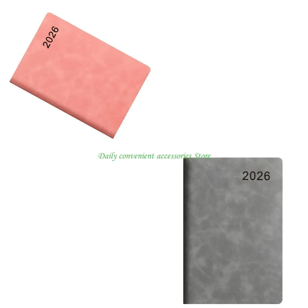 97QB 2026 Diário diário 360 páginas forrado couro, planejador diário capa mole, planejador acadêmico com marca mensal para