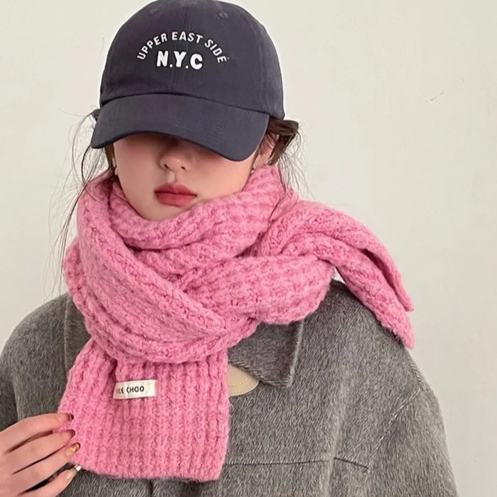 

Korean Fashion Thickened Knitted Wool Scarf Solid Color Cold Protection Warm Neck Warmer Labeling Winter Scarf Winter