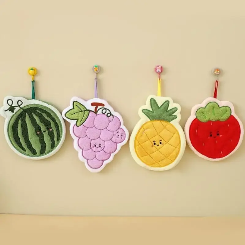 Fruit Hand Towel Kitchen Absorbent Cleaning Cloth Hanging Quick Drying Coral Fleece Rag Bathroom Flower Hand Cloth Home Supplies