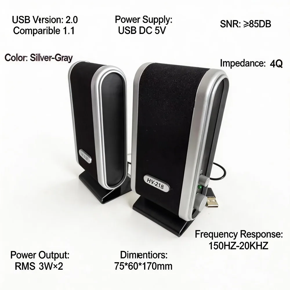 HY-218 6W USB 2.0 Wired USB Power Notebook Speakers Stereo 3.5mm Audio Jack Portable Loud Speaker for PC Laptop Computer M AC