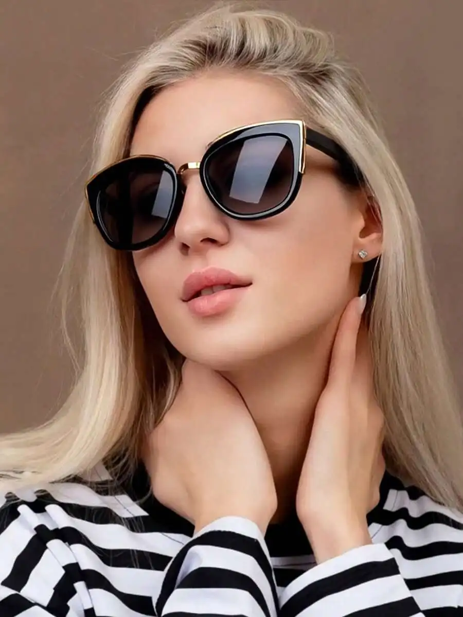 1/2/3/4pcs Oversized Cat Eye Metal Nose Bridge Women's Fashion Big Frame Glasses, High-End Appearance, Face-Slimming, Y2K view 2