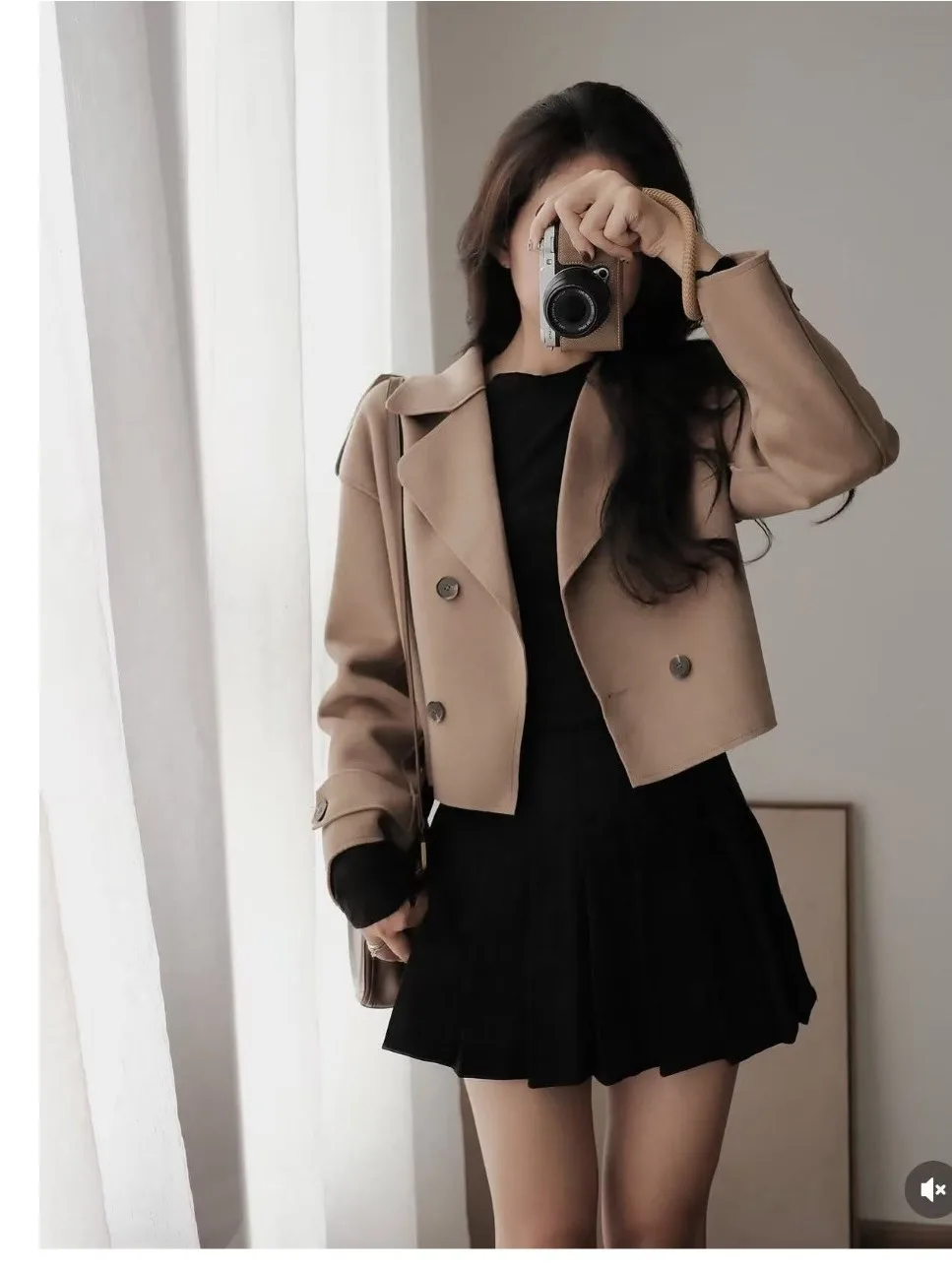 Retro duplo breasted ort casaco feminino chique tamanho pequeno camurça falsa veludo jaet gola alta coreano sle solto ajuste inverno