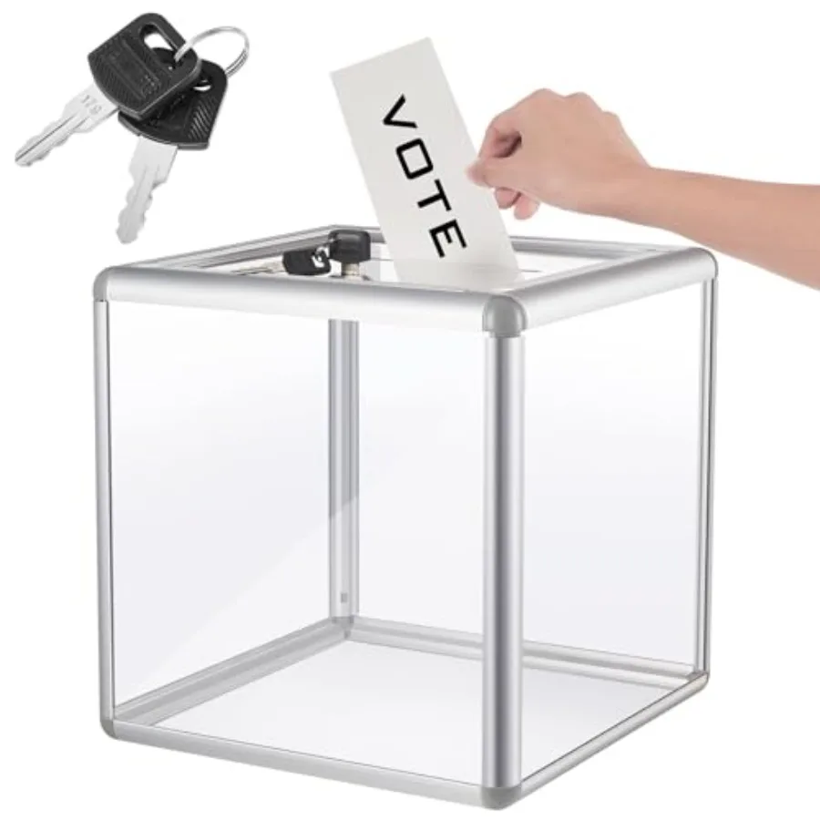 

Acrylic Donation Raffle Box with Slot and Lock Large Clear Ballot Offering Suggestion Ticket Holder for Fundraising Drawing Sto