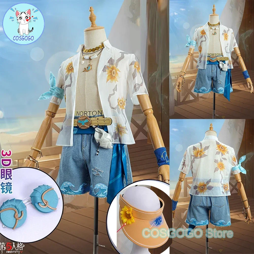 COSGOGO Game Identity V Prospector Norton Campbell Cosplay Costume Party Suit Halloween Uniforms Anime Clothing+Hat+Glasses