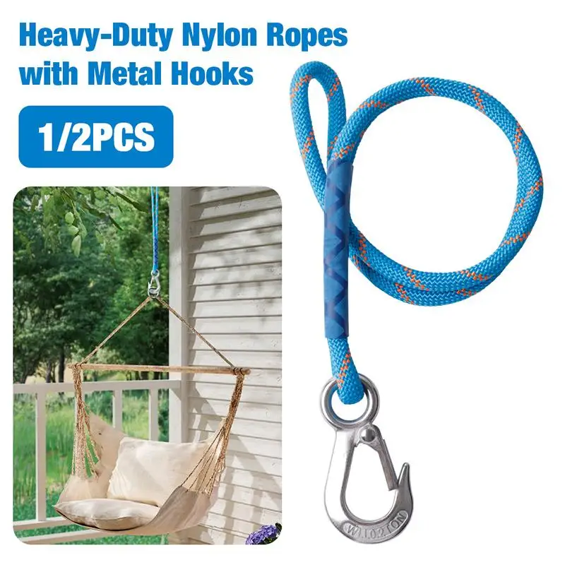 1Pcs Hammock Suspension Rope Heavy Duty Nylon Sling With Metal Hook Suitable For Outdoor Hammocks Tree Swings And Patio Chairs