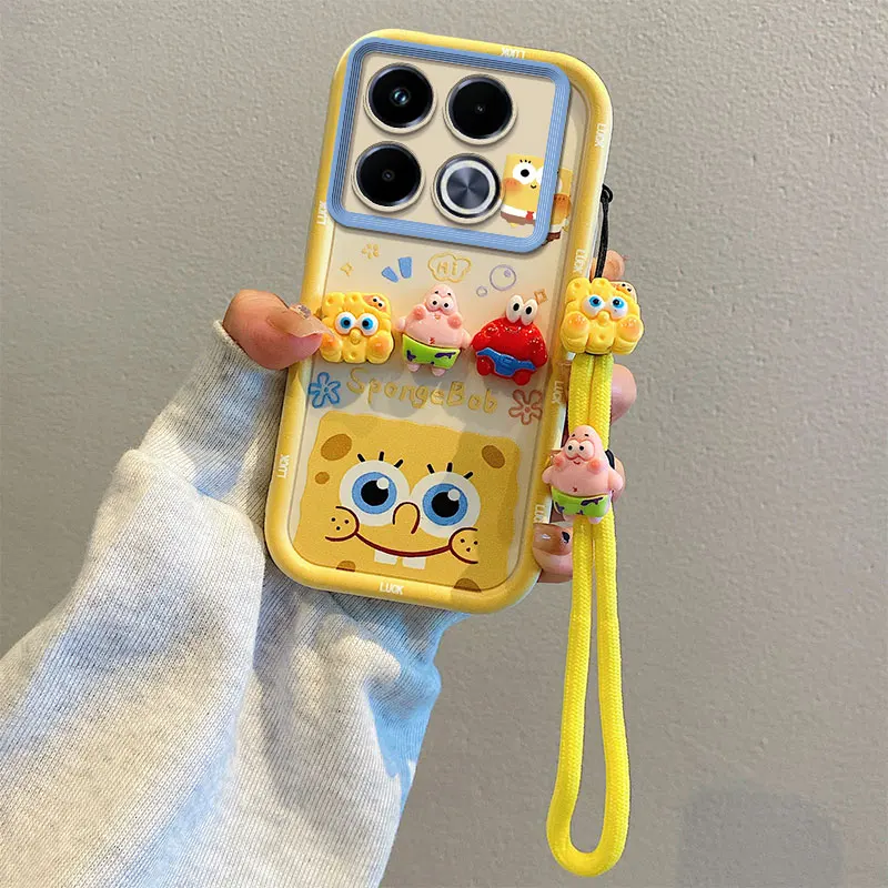 For Infinix Hot 9 10 11 Play 30i 40i 50i 50 Pro Note 40 Smart 8 Zero 30 Cartoon SpongeBob Patrick Star Toy Phone Case Hand Strap