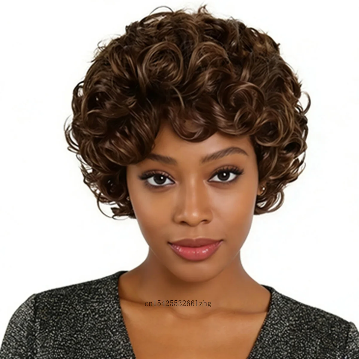

Синтетические короткие коричневые парики для чернокожих женщин, афро-парик с кудрями и челкой, натуральный пышный парик из термостойкого волокна для повседневной носки, вечеринок и косплея
