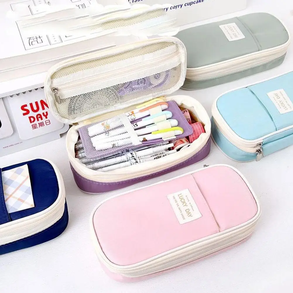 Estuches de lápices de gran capacidad para estudiantes, bolsa de lápices, caja de soporte para niñas y niños, organizador de papelería de oficina, suministros escolares D0Q4