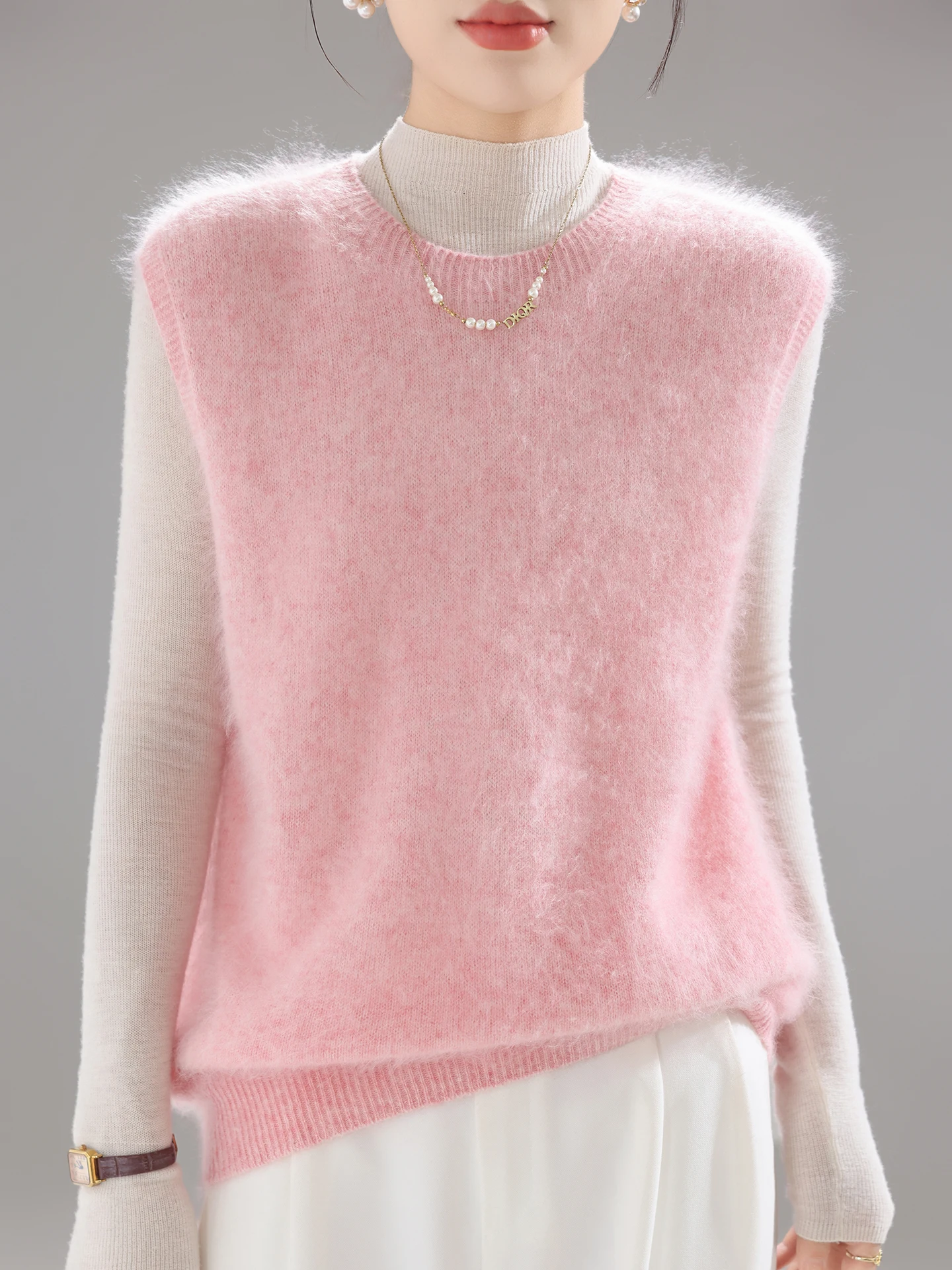 

Осень-зима 00, женский жилет из чистой шерсти, круглый вязаный многослойный жилет с открытым передом, широкий жилет-свитер Camere