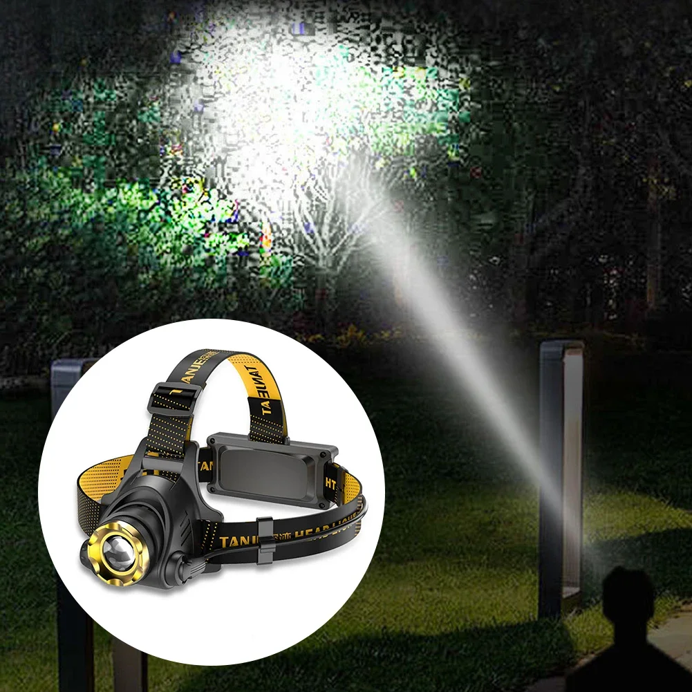 مصباح أمامي LED فائق السطوع USB DC قابل لإعادة الشحن زوومابلي للرأس زاوية قابلة للتعديل 1200 مللي أمبير في الساعة للتخييم والمشي لمسافات طويلة وصيد الأسماك