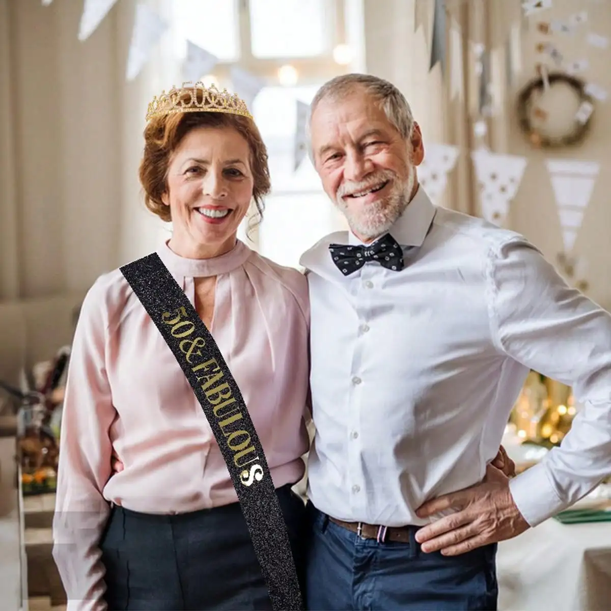 Geburtstags-Tiara Krone Schärpe für Frauen und Mädchen zum 30., 40., 50., 60., 70., 80. Geburtstag Deko-Geschenk – Detail 3