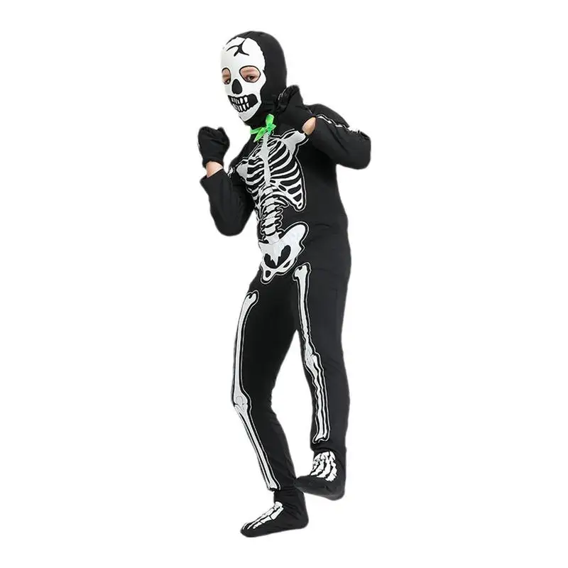 Halloween Esqueleto Macacão para Crianças, Onesie Outfit, Trajes Cosplay, Acessórios de Trajes e Adereços Incluídos