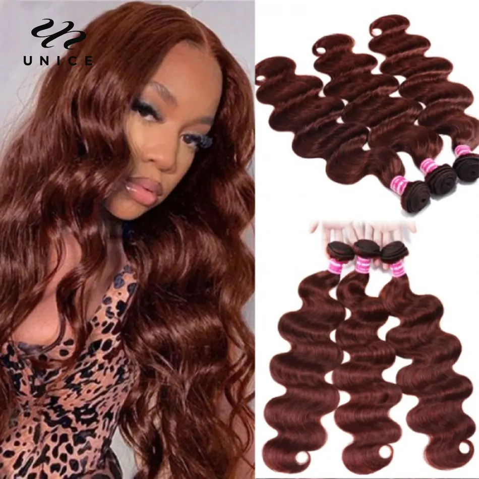 Unice Hair 33B ciemny imbir ciało fala ludzki włos 3/4 wiązki rudo brązowy 100% ludzki włos Auburn Hair Bundle Deal dla kobiet