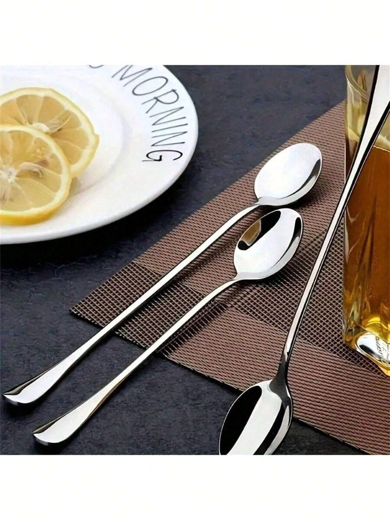 4PCS Stainless Steel Coffee Spoon Ice Cream Dessert Tea Stirring Spoon For Picnic Kitchen Accessories Bar Tools Long Handled