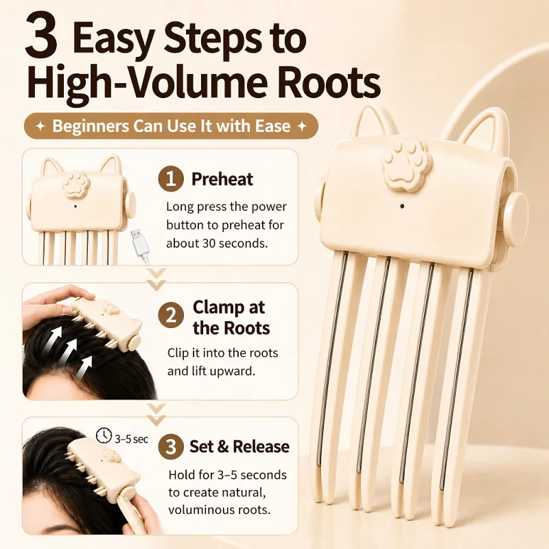 Cordless Heated Hair Root Lifter High Crown Root Volumizing Tool Wireless Charging Root Lifting Portable Hair Care Equipment