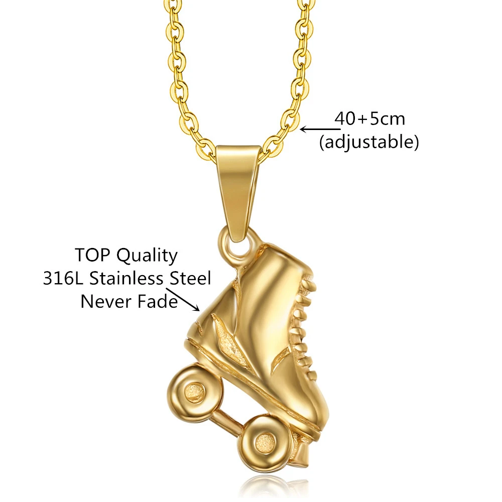 Hip Hop Roller Skate Charm Necklace Stainless Steel Chain Shoes Pendants Necklace Fashion Sport  Jewelry Accessory