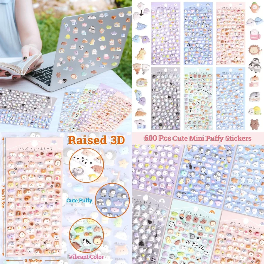 

600+ Cute Mini Puffy Stickers - Small 3D Tiny Micro Bulk Sticker Set for Girls Adults - Includes Kawaii Japanese Cartoon Ghost