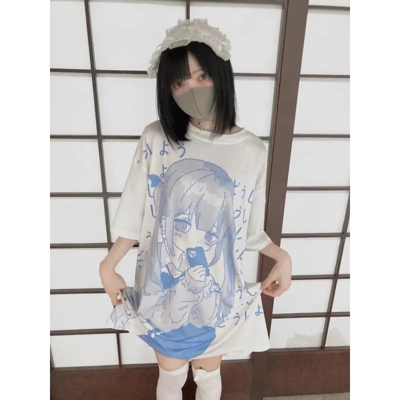 

White Anime Print T-shirt Female Summer 2024 Y2k Top Japanese Loose Casual Harajuku Women Men Oversize Kawaii Cute New Tees