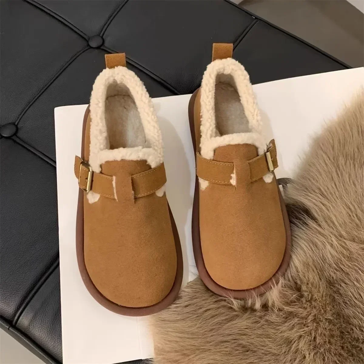 

New Multifunctional Women's Wool Shoes, Retro Slip on Soft Sole, Anti Slip and Warm Brimless Cap Shoes, Thick Cotton Shoes