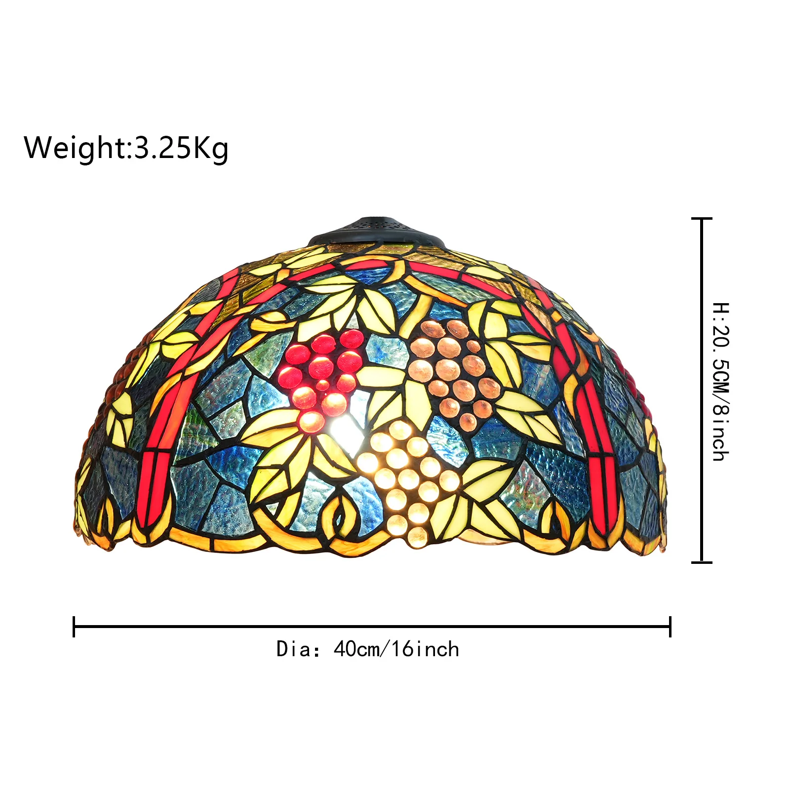 16-Inch Tiffany Style Lampshade Replacement With Cap, Vintage grape berry  Stained Glass Shade for Floor lamp pendant light