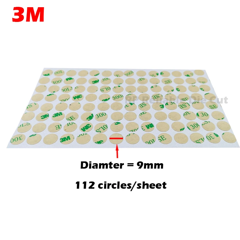 112 círculos/folha Rodada Disco 3M 9495LE Dupla Fita Adesiva Frente E Verso Etiqueta, Uma Ligação Forte, Diâmetro = 9mm