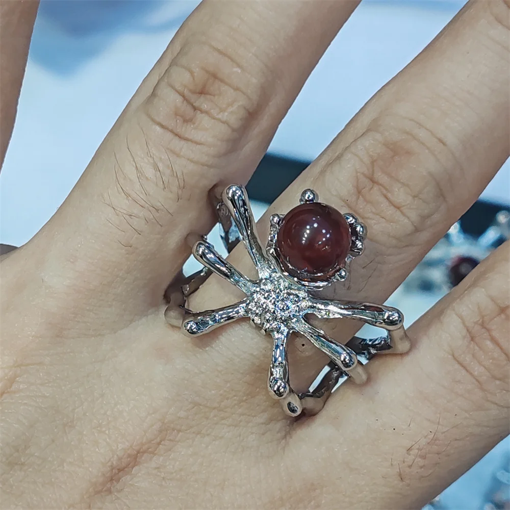 10pcs/lot natural stone blood amber ring wholesale Cuss inlay Spider shape unique Sophisticated and stylish Gifts for women