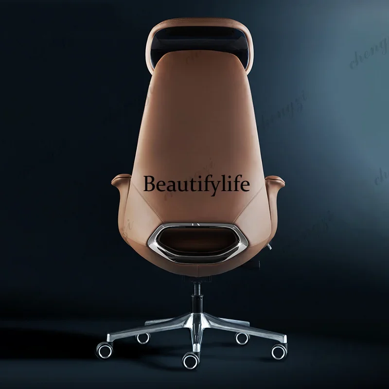 

A4567 Minimalist leather boss office chair study computer chair cowhide executive chair president seat can lie down